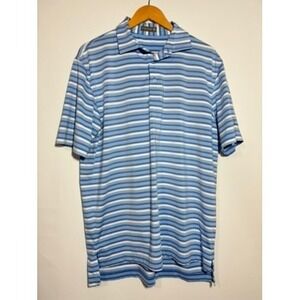 Peter Millar Summer Comfort Blue Stripe Polo‎ Shirt Mens L? Golf Gozzer Ranch
